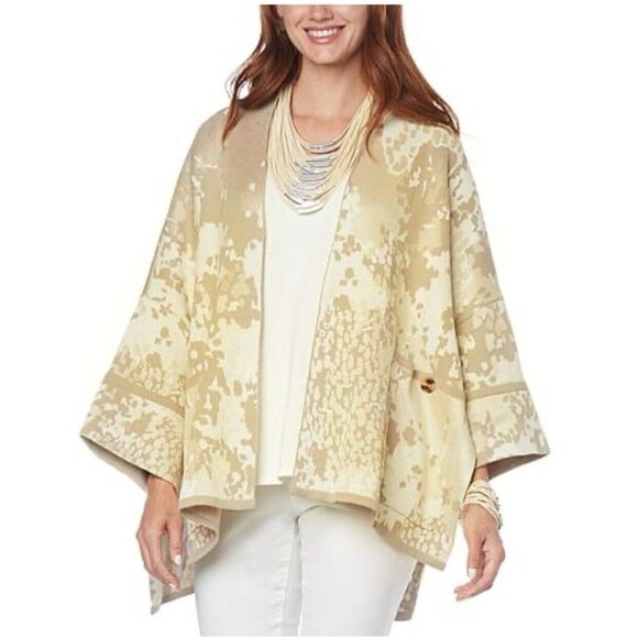 MarlaWynne Jacquard Knit Matte Shine Cardigan Topper Marla Wynne In Sand Size XL - Picture 1 of 10